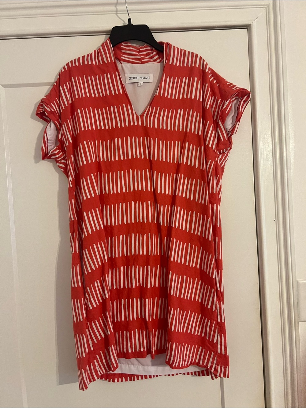 Brooke Wright Red & White V-Neck Stripe Tunic Dress